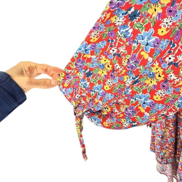 Perseverance London Dress Womens Small Red Floral Boho Cottage Core Tie Gathered - Picture 9 of 13